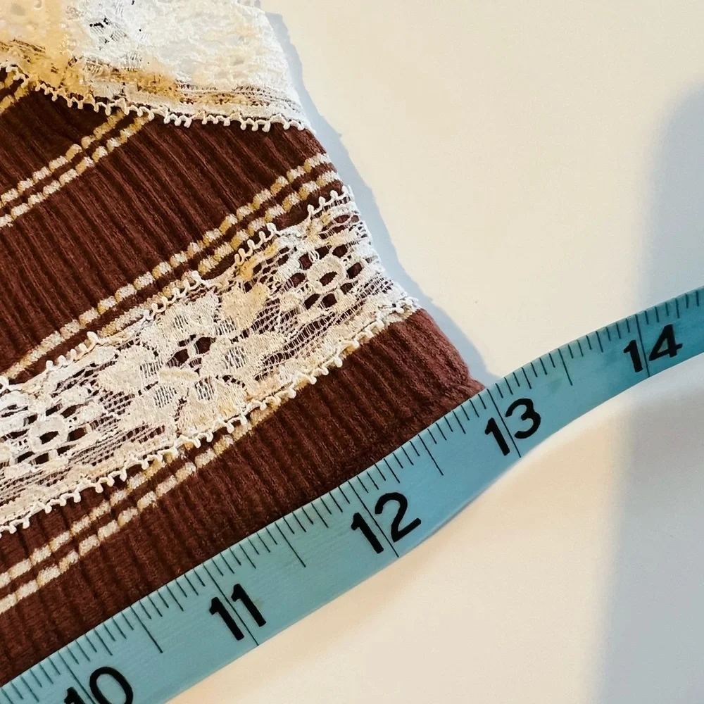 FREE PEOPLE GiGi Seamless Striped Bra Umber Earth Brown White Bohemian Size M/L